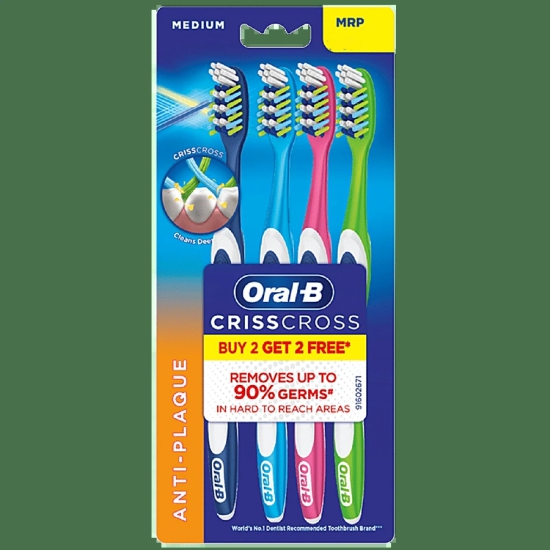 Oral B Antiplaque Criss Cross Toothbrush Medium, 4 Pcs