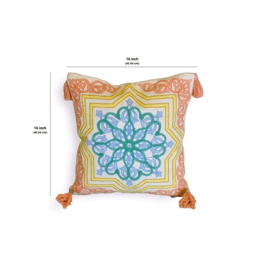 Embroidery  Tufted Cushion Cover-Peach-16x16