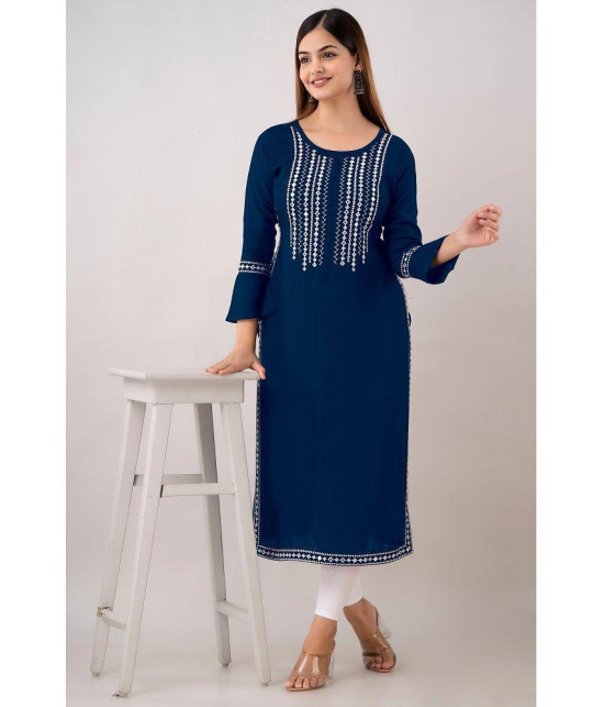 Kapadia - Navy Rayon Women''s Straight Kurti ( Pack of 1 ) - None