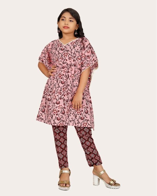 Ethnic Set kaftan & Bottom set And Like Kaftan dress-Green / 6 - 7 Years