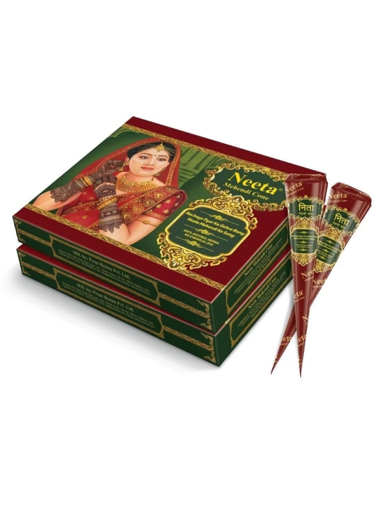 Neeta Mehendi Cones for Hand Desgning & Wedding, Bridal Mehandi Cone Reddish Brown Color 12 Pcs in 1 Box (Pack of 2)