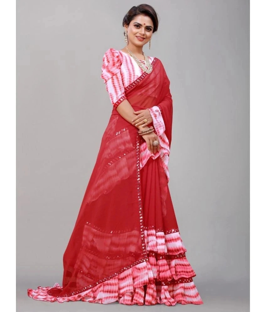 Apnisha Georgette Embellished Saree With Blouse Piece - Red ( Pack of 1 ) - Red