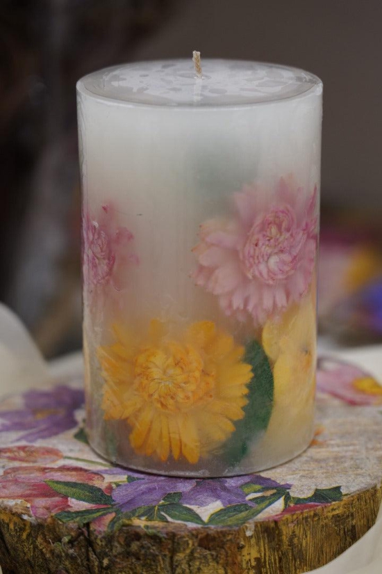 DRIED FLOWER BOTANICAL PILLAR CANDLES-Lavender serene candle