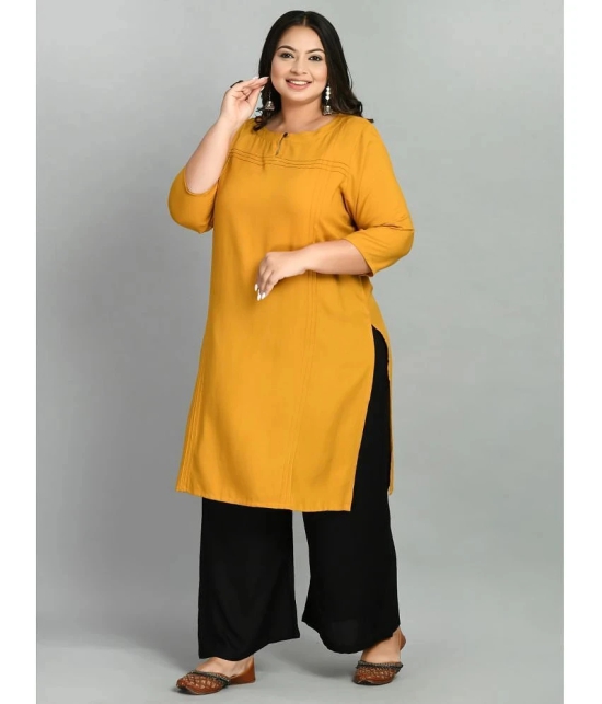 PrettyPlus by Desinoor - Mustard Rayon Womens Straight Kurti ( Pack of 1 ) - None