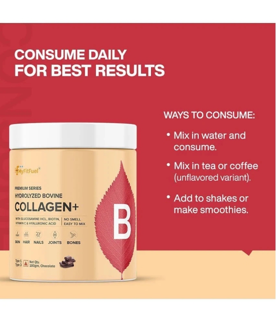 MyFitFuel Hydrolyzed Bovine Collagen with Hyaluronic Acid, Biotin, Zinc & Vitamin C. 500g, Chocolate