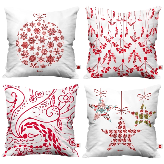 Indigifts Christmas Cushion Covers Merry Christmas Decorative Ornaments White Set of 4 Cushion Cover 18x18 inches - Christmas Cushion, Christmas Decorations for House, Xmas Decorations