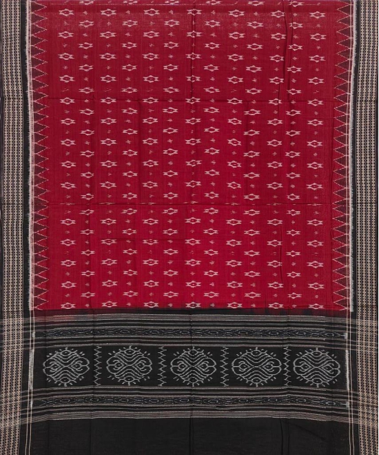 Maroon Black Sambalpuri Handwoven Single Ikat Cotton Dupatta