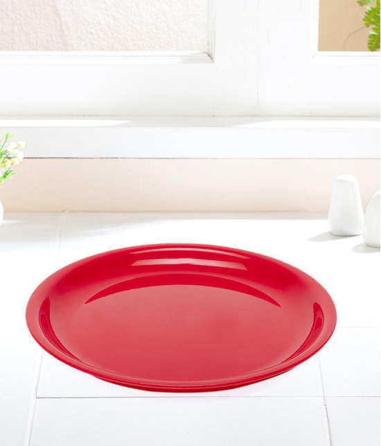 HOMETALES Plastic Microwave Safe Plates, (Pack of 4) Full Plate, Dia 11inch - Red Colour - Red