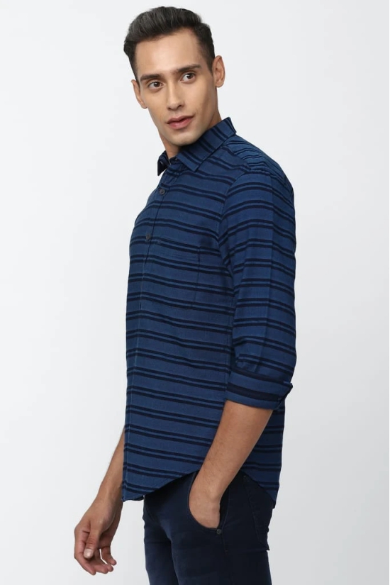 Men Navy Super Slim Fit Stripe Full Sleeves Casual Shirt