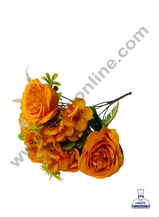 CAKE DECOR™ Rose with Blossom  Artificial Flower For Cake Decoration – (1 Bunch)-ORANGE