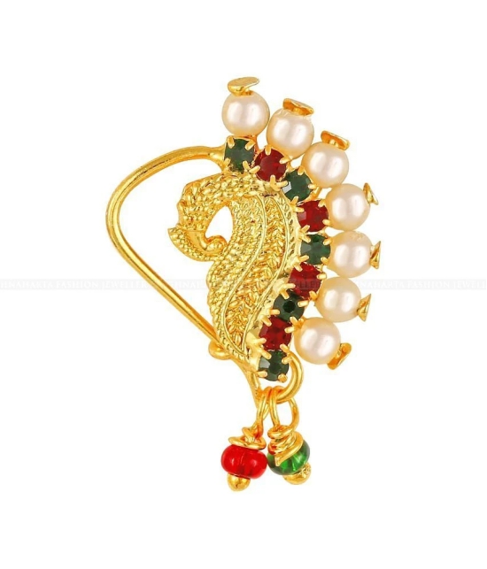 Vivastri Gold Plated Red Stone with Peals Alloy Maharashtrian Nath Nathiya./ Nose Pin for Women &Girls VIVA1005NTH-TAR - Multi Color