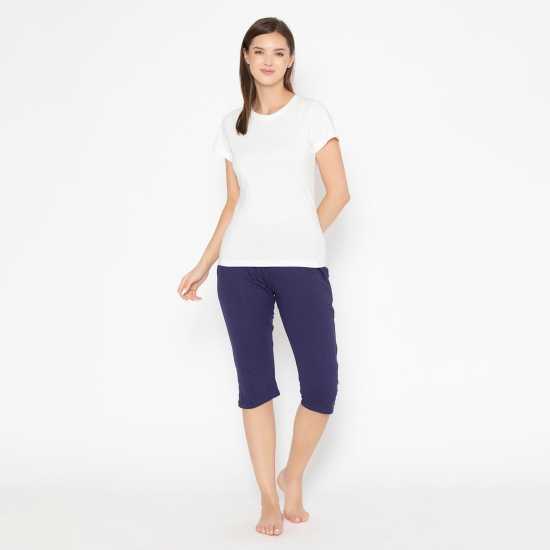 Women's Plain Knitted Capri - Navy Astral Aura XL