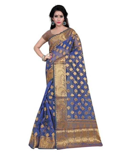 Gazal Fashions - Blue Banarasi Silk Saree With Blouse Piece (Pack of 1)