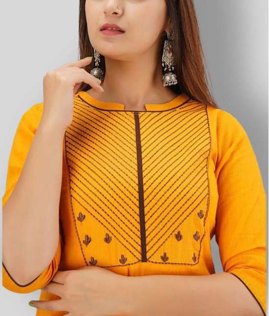 SVARCHI - Yellow Cotton Women's Straight Kurti ( Pack of 1 ) - XL