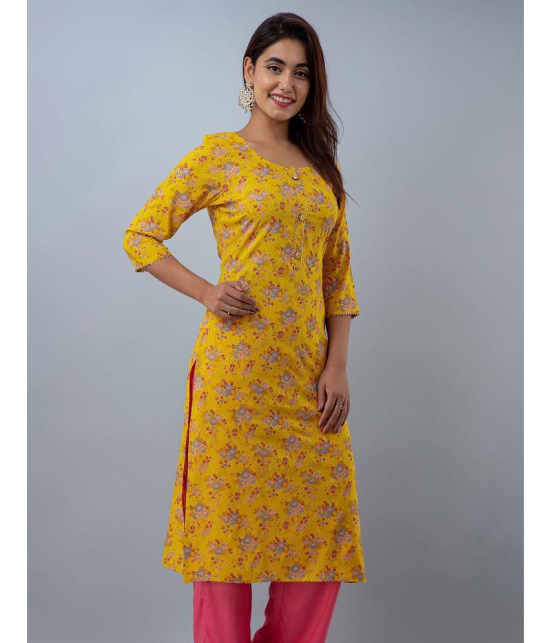 Doriya Rayon Printed 3/4th Sleeves Straight Yellow Kurti Single - None