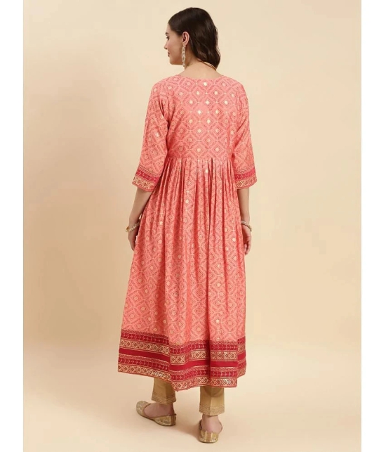 Rangita Women Pink Silk Embroidered Calf Length Anarkali Kurti - None