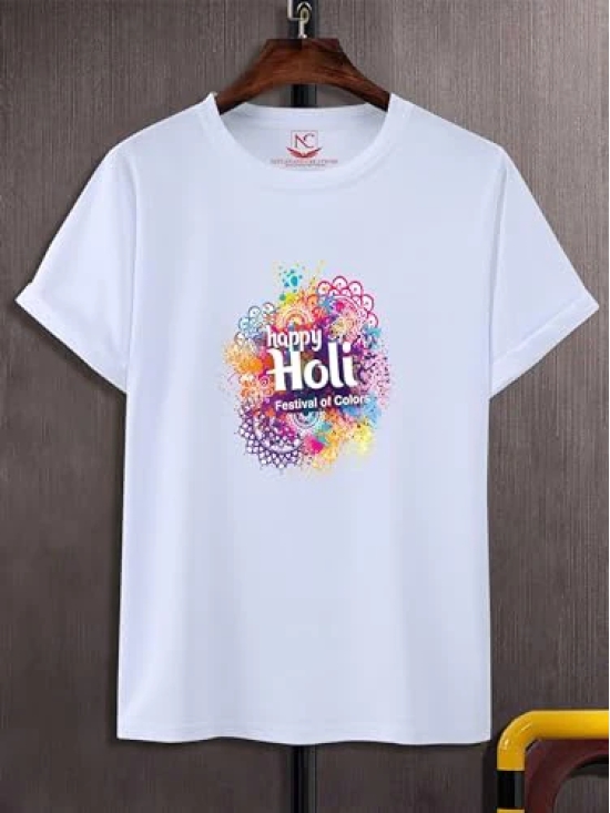 NITYANAND CREATIONS Round Neck White Holi T-Shirt for MEN-HOLI-T-SHIRT-11515-M