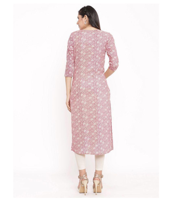 FabbibaPrints Pink Cotton Straight Kurti - S