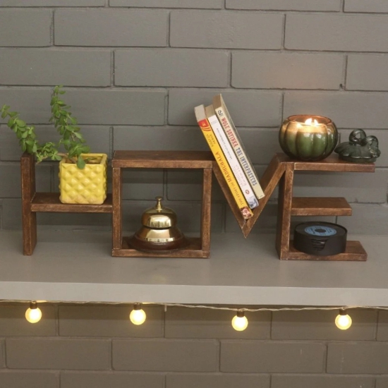 Barish Home DECORS - Home Table Shelf | Wooden Table Shelved in The Letters “Home” | Home Decor Piece | Handcrafted with Rubberwood | 28 x 8 x 3.5 (H x B x D)