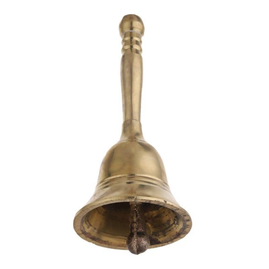 DOKCHAN Brass Plain Bell for Pooja Handcrafted Pure Brass Puja Bell with Sitting Handle for Temple Brass Pooja Bell