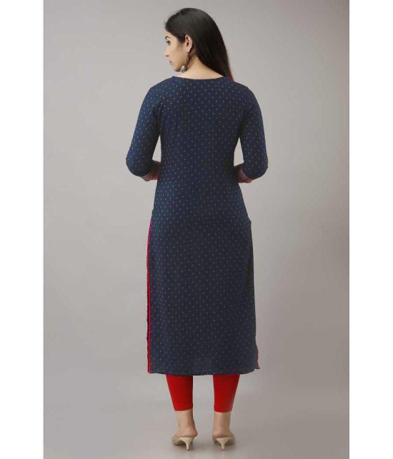 OFLINE SELCTION - Navy Blue Cotton Blend Women''s Straight Kurti ( Pack of 1 ) - None