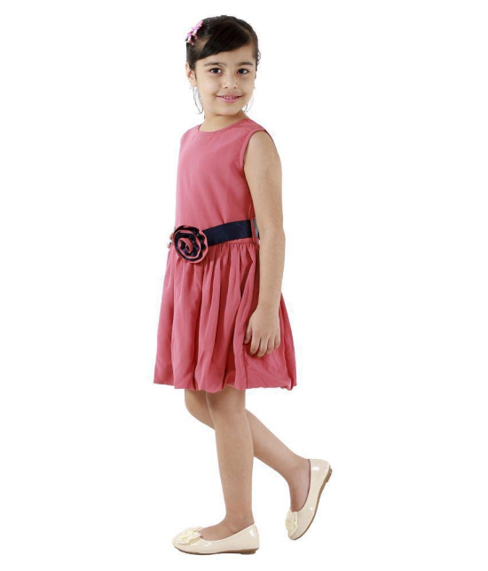 Kids Cave Dress for girls Fit And Flare Regular Fit Knee Length Fabric Polycrepe Frock Dress(Color_Pink,Size_3 Years to 12 Years) - None