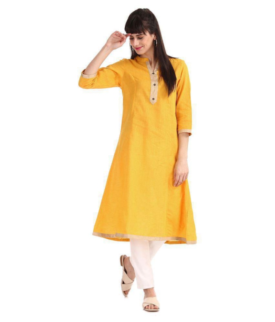 Karigari - Yellow Cotton Women's Flared Kurti ( Pack of 1 ) - XL