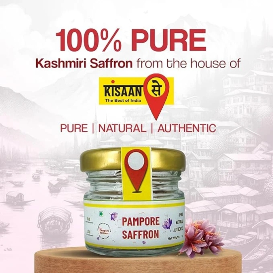 KisaanSay Kashmiri Saffron/Kesar/Keshar, 1gram, Premium Pack - A++ Grade, Saffron for pregnant women, Pooja rituals & Food aroma,baby saffron,saffron original kashmiri