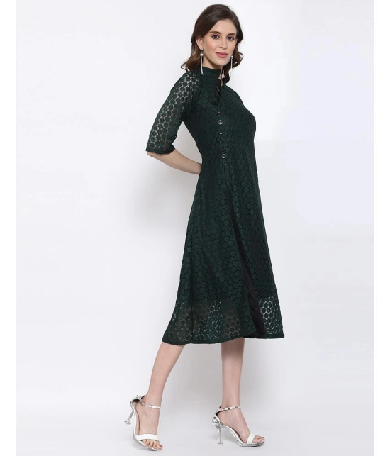 Selvia Net Green A- line Dress - - None