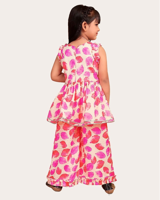 Girls Ethnic Readymade Suit Sleeveless Top Kurta with Palazzo Pant Traditional Clothing Set for Kids-Pink / 3 Years-4 Years