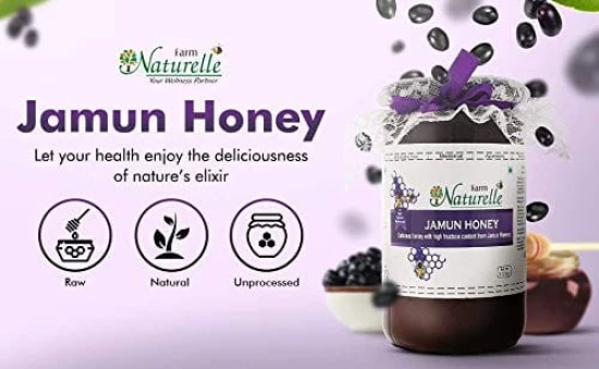 Farm Naturelle: Jamun Flower Honey, Wild Forest Honey |1450g and a Wooden Spoon |100% Pure Honey, Raw Natural Un-Processed - Un-Heated Honey | Lab Tested in Glass Bottle.