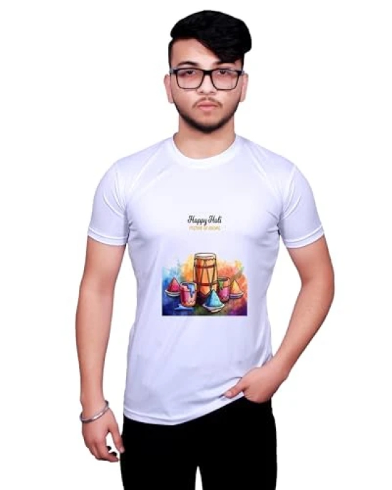 NITYANAND CREATIONS Round Neck White Holi T-Shirt for MEN-HOLI-T-SHIRT-11512-XL