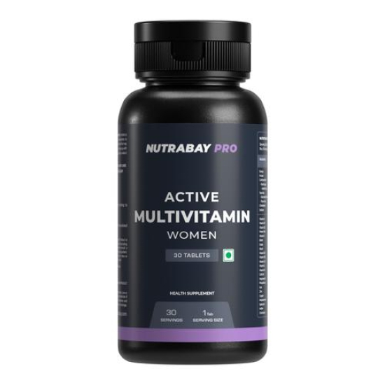 Nutrabay Pro Active Multivitamin for Women - 30 Tablets | Effective Doses of Iron, Vitamin A, B5, B6, C, D, E & K and Multiminerals | Immunity, Hair, Skin, & Bone Support