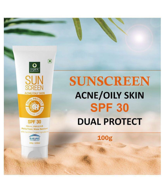 Organic Harvest Sunscreen SPF 30 Oily with Blue Light Technology, Protects From Harmful UVA & UVB Rays, PA+++, Hydrates & Nourished Skin - 100gm