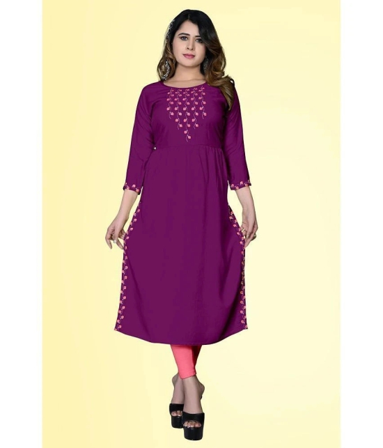 haya fashion - Magenta Rayon Womens Straight Kurti ( Pack of 1 ) - None