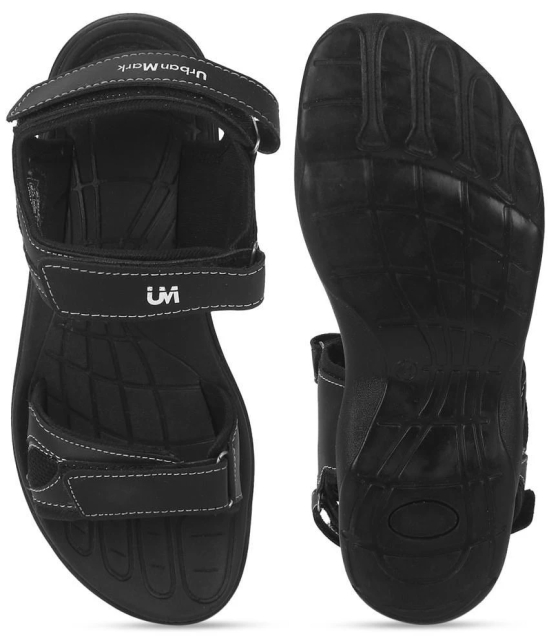 UrbanMark Men Comfortable Black Synthetic Floater Sandals - Black - None