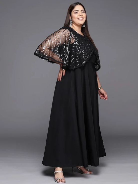 Plus Size Geometric Print Crepe Layered A-line Maxi Ethnic Dress