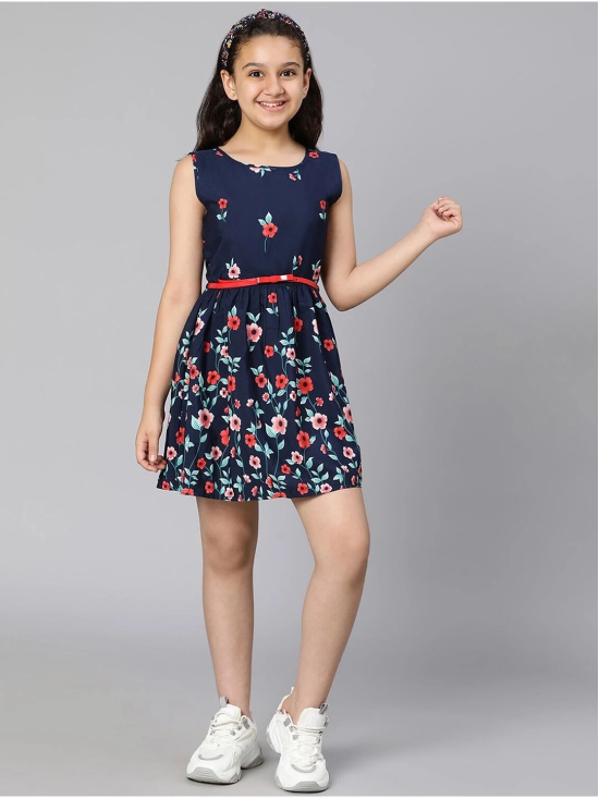 Oxolloxo Kids Girls Navy Blue Floral Satin Dress