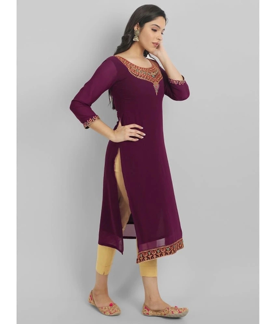 JASH CREATION Georgette Embroidered A-line Womens Kurti - Purple ( Pack of 1 ) - None