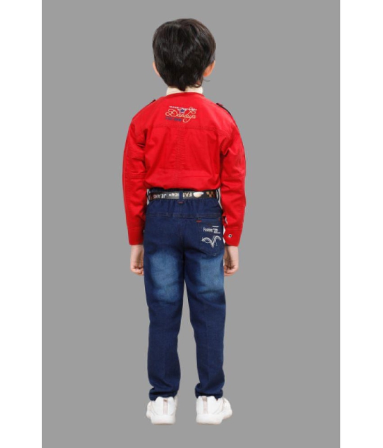 DKGF Fashion - Red Cotton Blend Boys Shirt & Jeans ( Pack of 1 ) - None