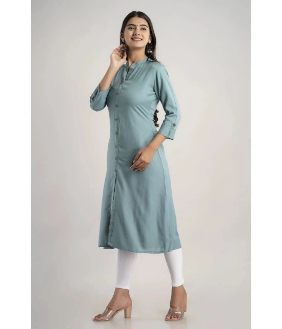 MAUKA - Turquoise Rayon Womens Front Slit Kurti ( Pack of 1 ) - None