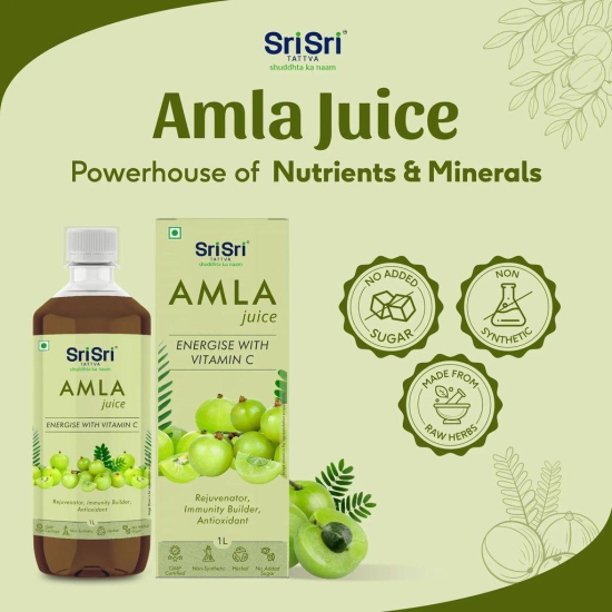 Sri Sri Tattva Amla Juice - Energise With Vitamin C | Rejuvenator, Immunity Builder, Antioxidant | No Added Sugar | 1L