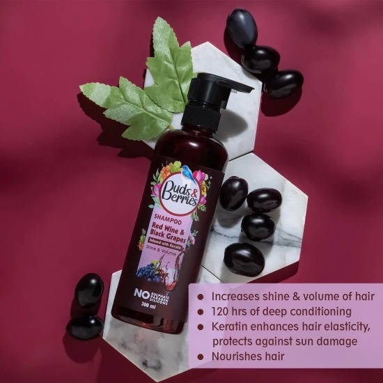 Buds&Berries Red Wine & Black grapes Shampoo infused with keratin No Sulphate, No Paraben, No Silicone - 300ml