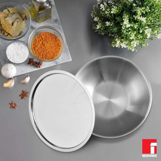 Bergner Argent Tri-Ply Stainless Steel Tasla with Stainless Steel Lid | Gas & Induction Compatible | Silver