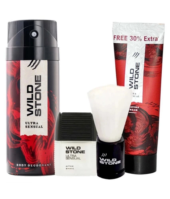 Wild Stone Ultra Sensual After Shave Lotion 50ml, Deodorant 150ml, Shaving Cream 78gm and Brush (4 Items in the set)