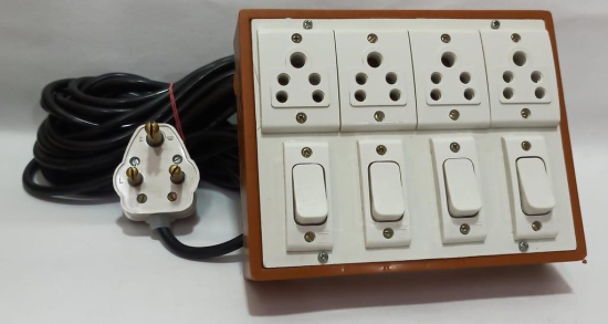 6A 4 Sockets (5 Pin Socket) & 4 Switch (Square) Extension Box with 16A Plug & 40m Wire