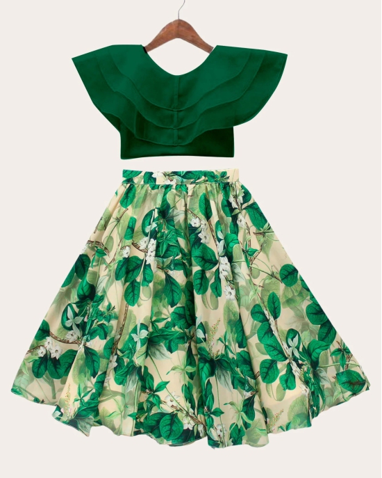 Kids Girls Green And White Gorgeous Crop Top With Full Length Skirt-2 - 3 Years / Green