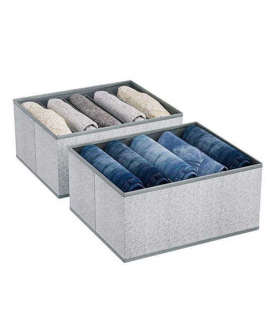 HOMETALES Non-Woven 5 Compartments Foldable Wardrobe Storage Organisers for Shirt, Denims, Pants, T-Shirt,Grey (2U)