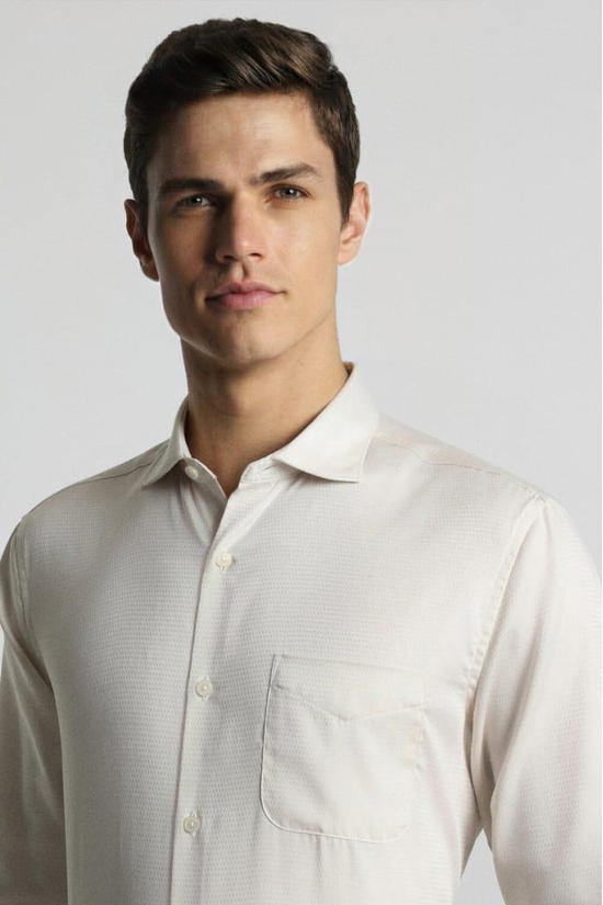 Men Cream Regular Fit Formal Full Sleeves Formal Shirt