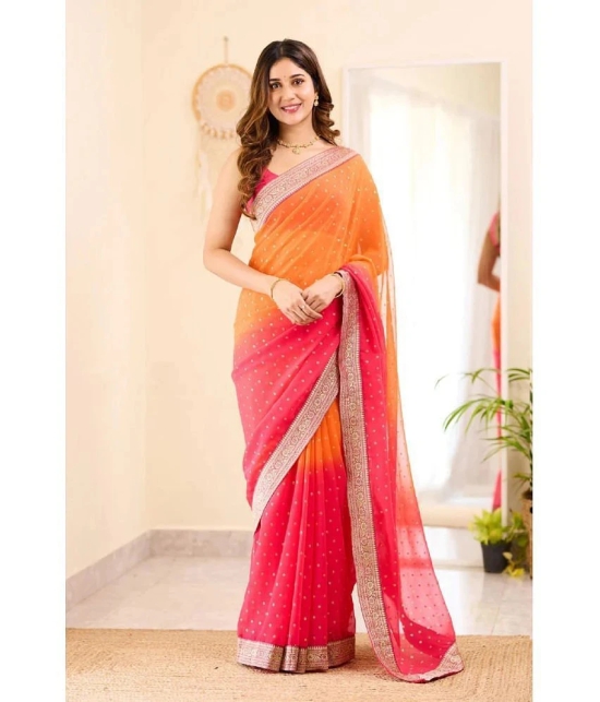 A TO Z CART Banarasi Silk Embellished Saree With Blouse Piece - Orange ( Pack of 1 ) - Orange